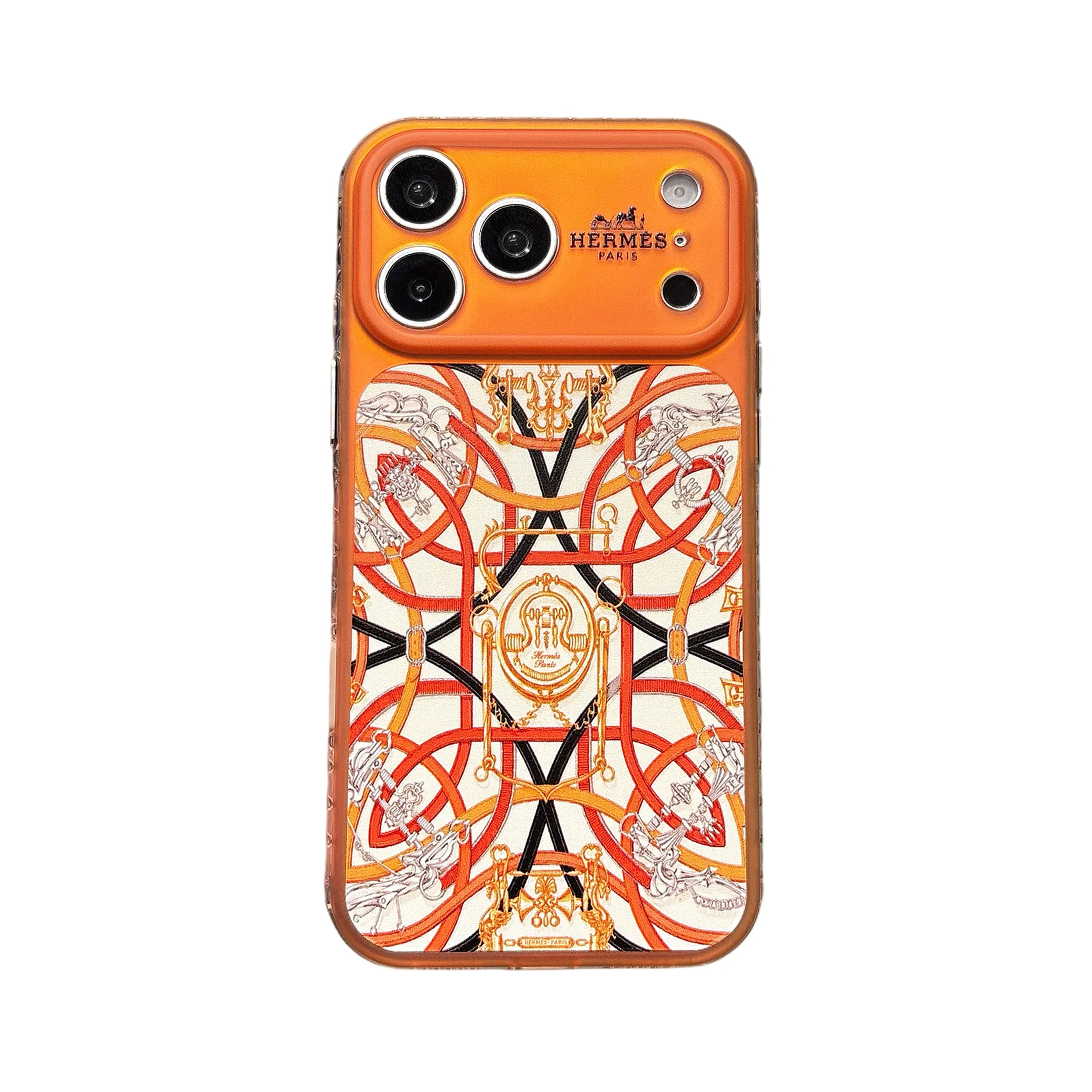 Old Money Aesthetic Hermès Orange Equestrian Motif Case for iPhone 17/16/15 Series