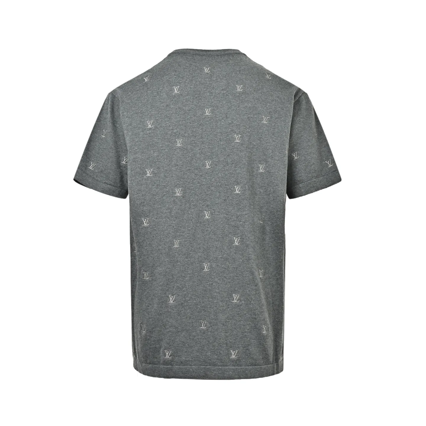 Back view of heather grey embroidered t-shirt