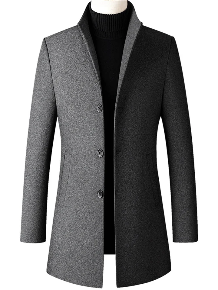 Men's Winter Coat Wool Coat Overcoat Business Daily Wear Winter Fall Wool Thermal Warm Outdoor Outerwear Clothing Apparel Fashion Warm Ups Solid Colored Pocket Standing Collar Single Breasted-Cosfine