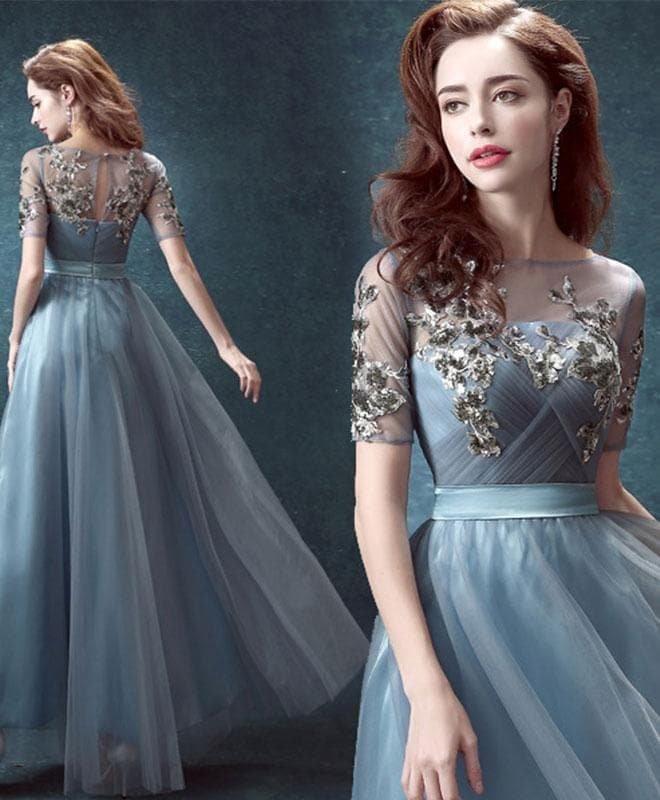 Elegant Tulle Sequins Long Prom Dress, Evening Dresses
