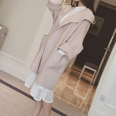S-4XL Pink/Grey Oversized Hoodie Woolen Coat SP178709