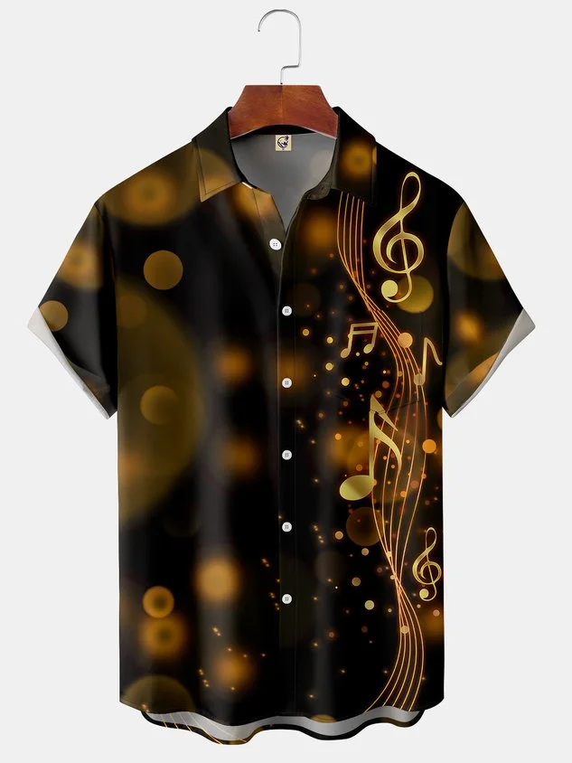 Music Notes Chest Pocket Short Sleeve Shirt