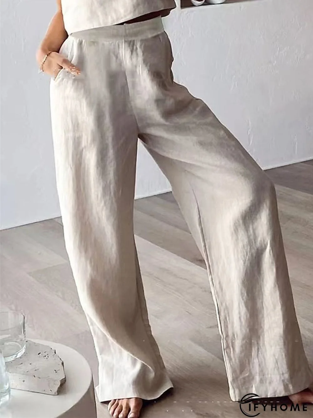 Women's Wide Leg Pants Trousers Cropped Pants Linen / Cotton Blend White Beige Fashion Casual Daily Side Pockets Wide Leg Full Length Comfort Solid Color S M L XL 2XL | IFYHOME