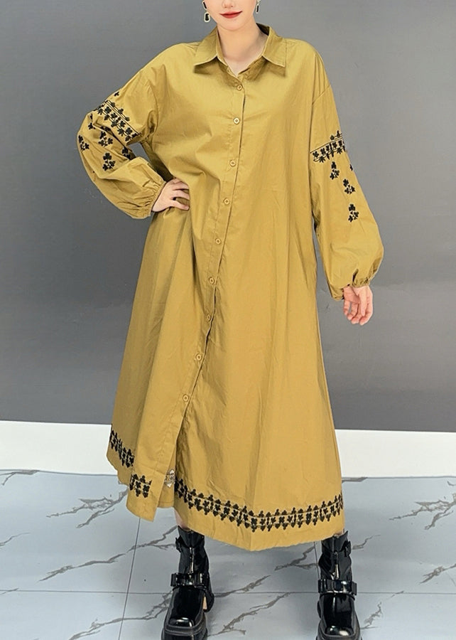 Yellow Maxi with grey Peter Pan collar