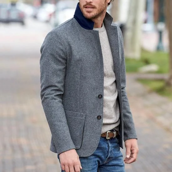 Mens Retro Gray Blue Travel Blazar