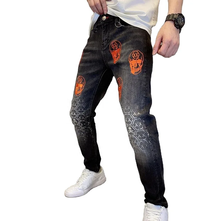 skeleton printed high quality mens jeans