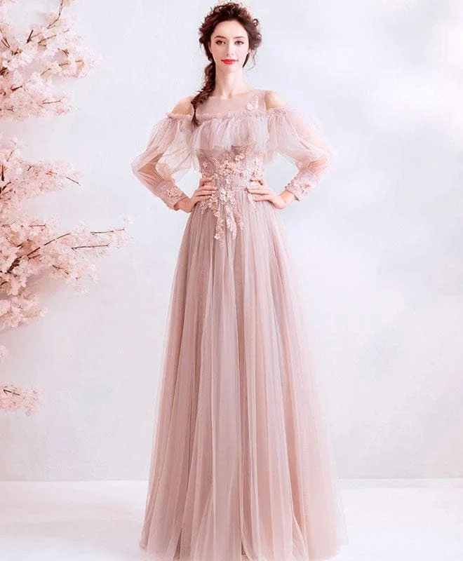 Champagne Tulle Long Prom Dress, Tulle Evening Dress