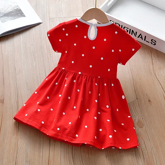 【18M-8Y】Girls Red Polka Dot Lapel Short-sleeved Dress