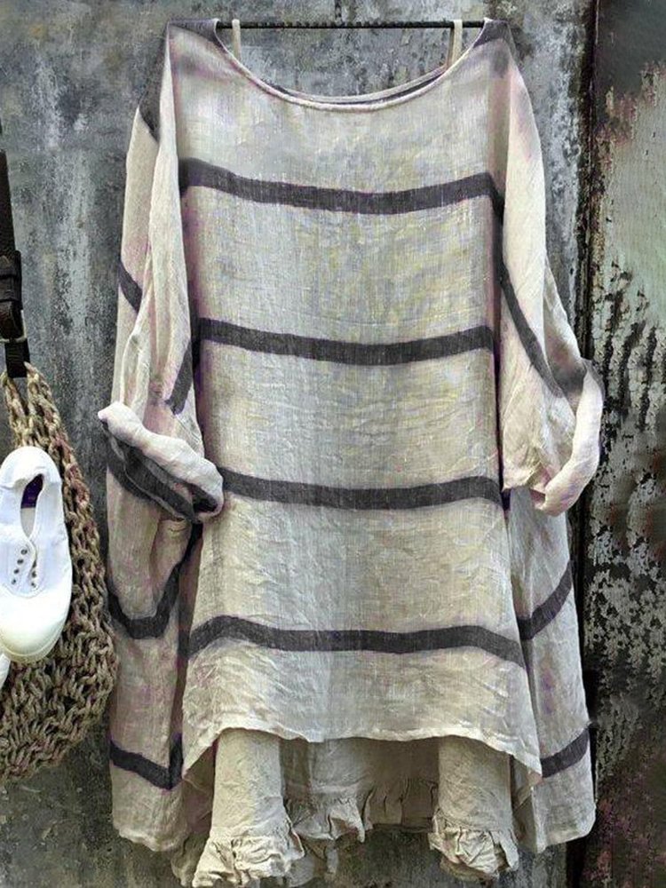 Loose Stripe Long Sleeve Casual Blouse For Women P1455748