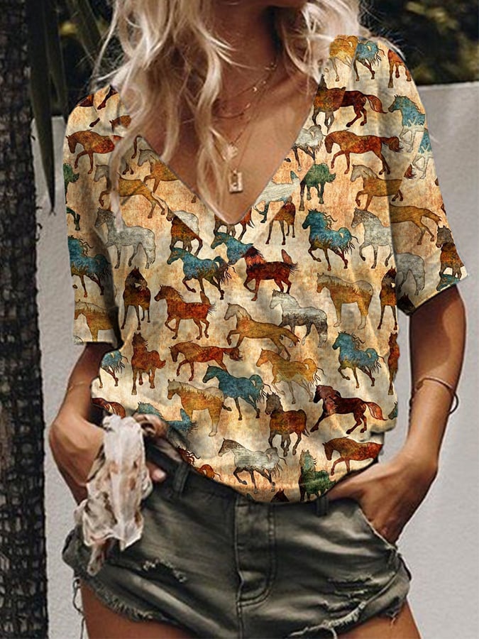 Equestrian Pattern Print Women Off Shoulder Sweatshirt main image 0