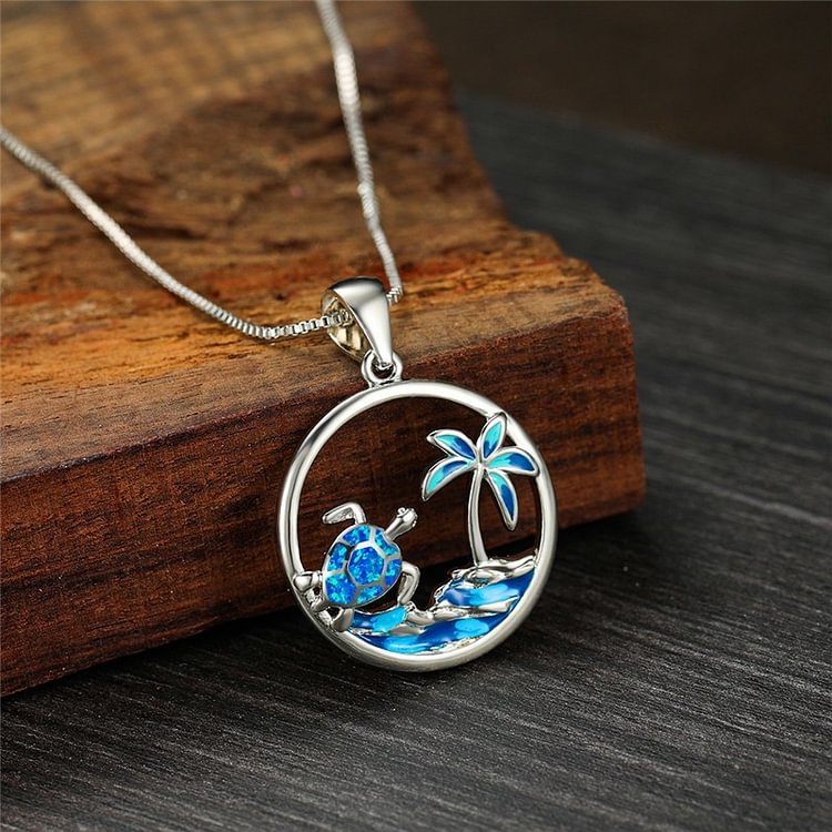 Comstylish Fashion Turtle Palm Tree Necklace