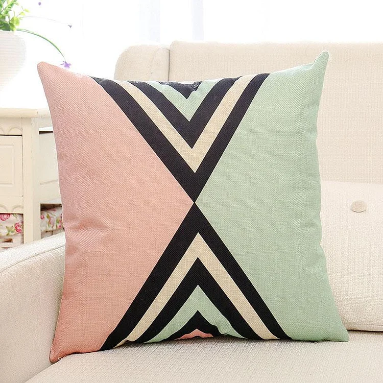 Green Geometric Printed Pillow Case