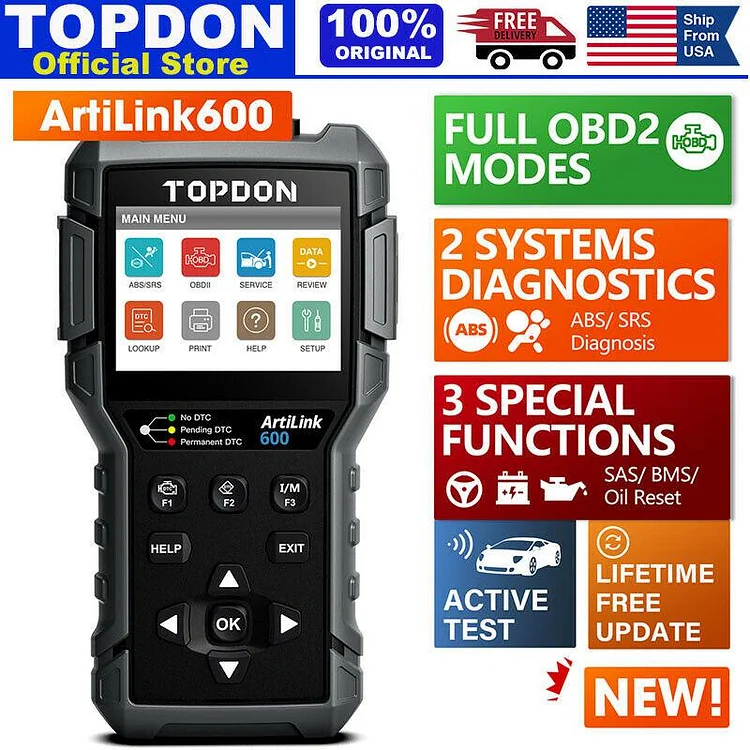 Topdon ArtiLink600 OBD2 Scanner Code Reader Upgraded version of AL500
