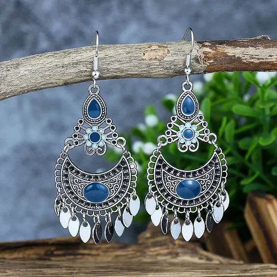 Bohemian earrings vintage national style earrings ancient silver personality exaggerated long tassel eardrop