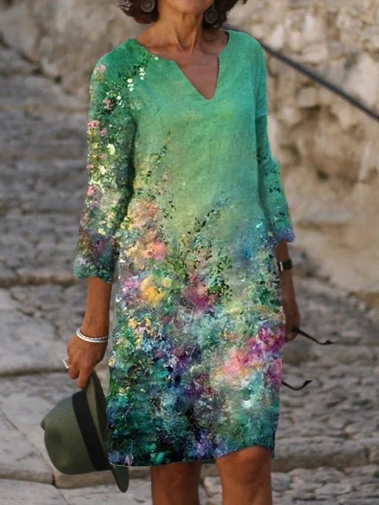 Floral Print Notch Neck Midi Dress
