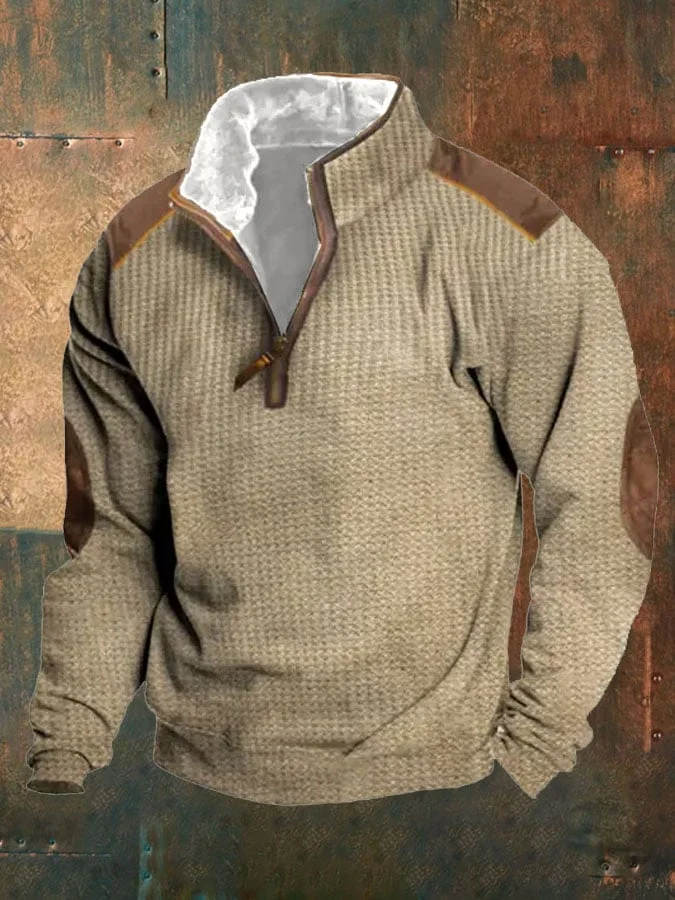 Men's Vintage Waffle Color Block Casual Sweatshirt