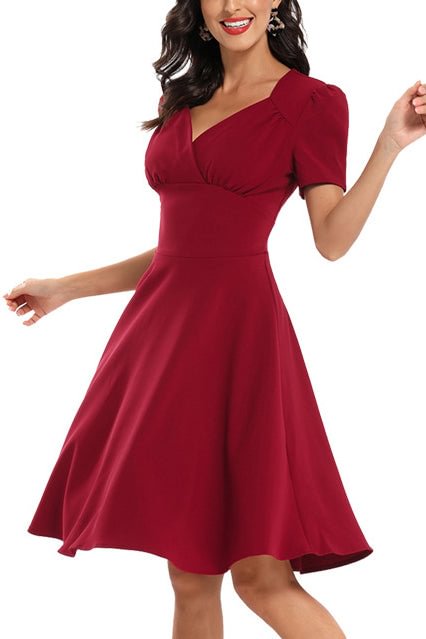 Vintage V-neck A-line Prom Wrap Dress - BlackFridayBuys