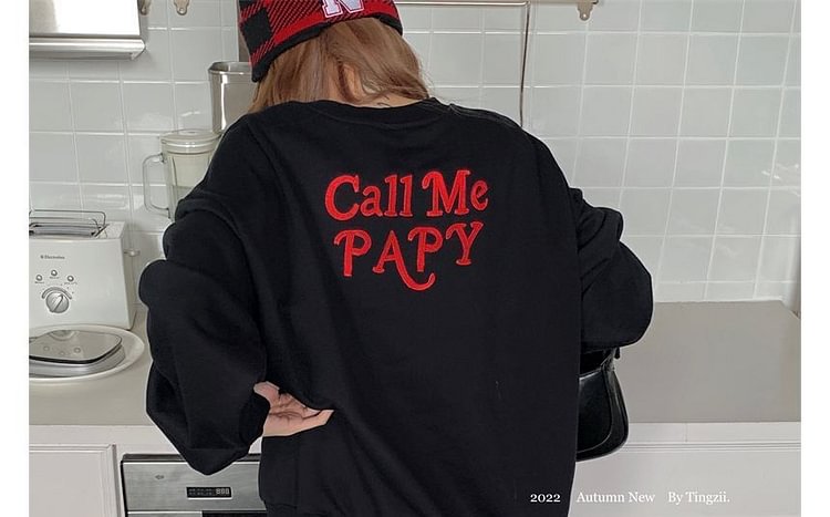 Crew Neck Lettering Sweatshirt / Drawstring Waist Plaid Straight Leg Pants KF3
