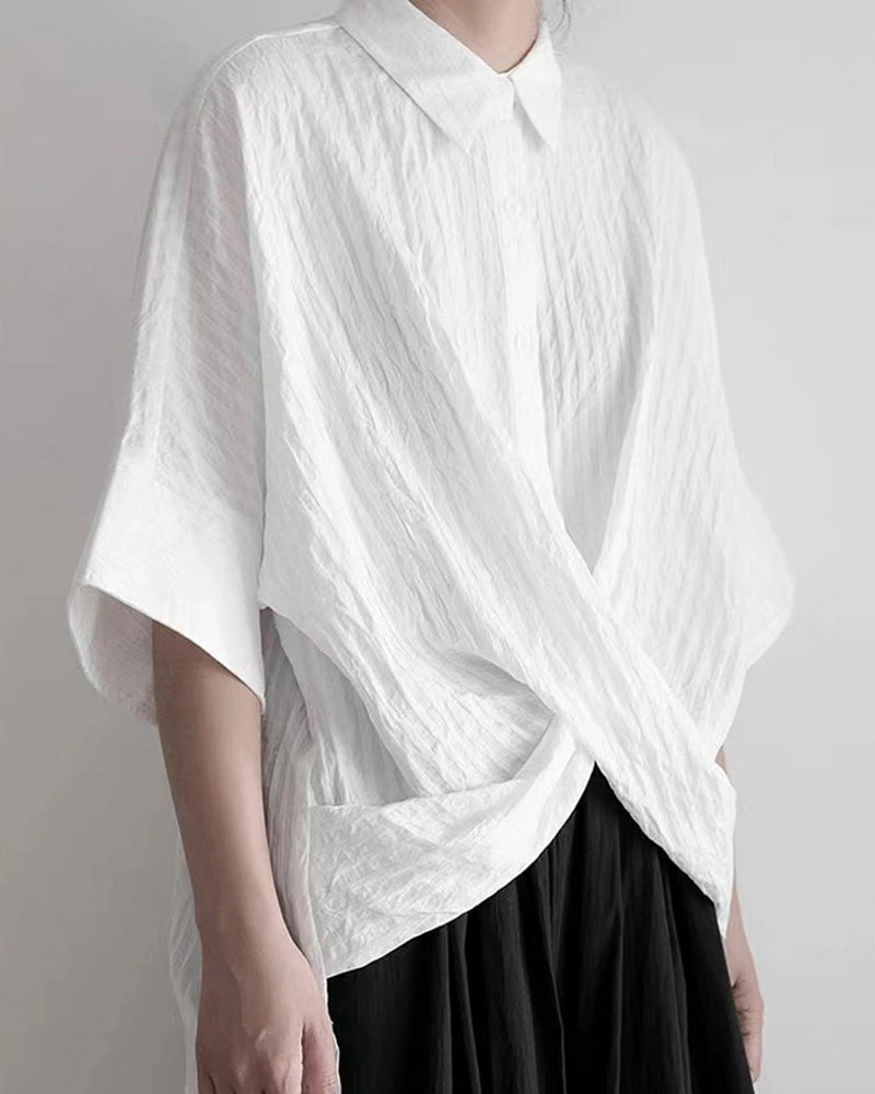 Asymmetric Twisted Design Shirt Collar Long Sleeve Shirt