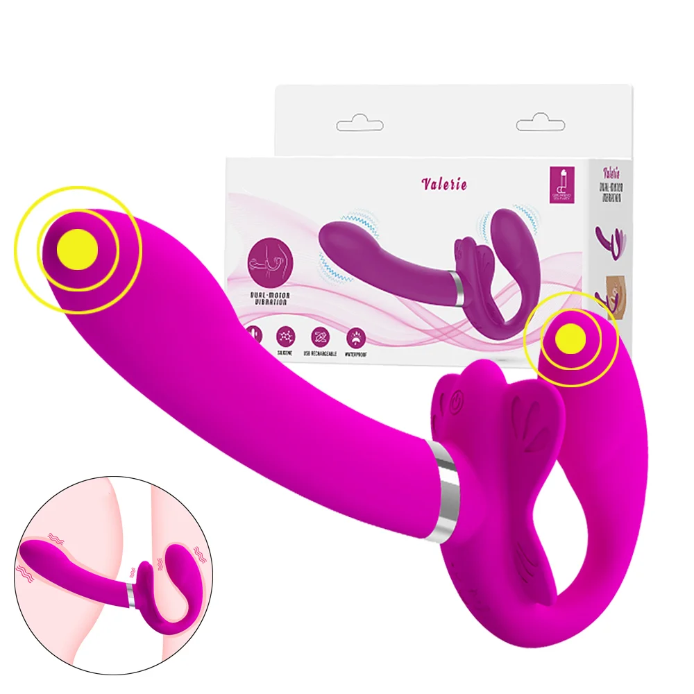 12 Speed Vibrating Strapless Strap-on Dildos Vibrators For Women - Rose Toy