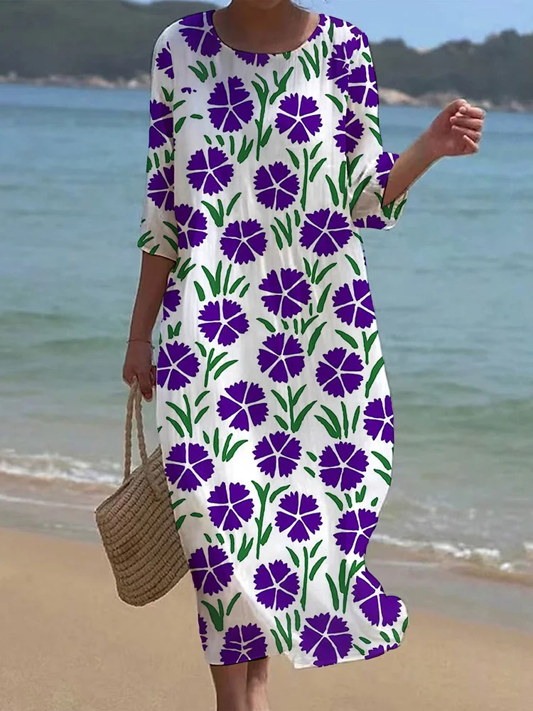 Women's Purple Petal Casual Loose Dress socialshop