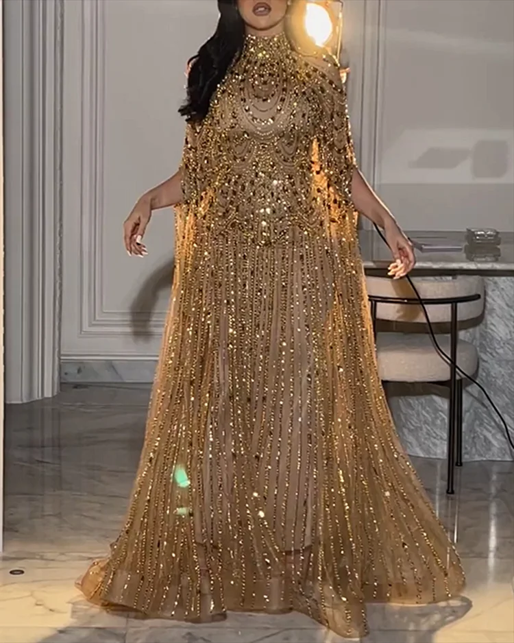 Women's Mesh Blouse Sequin Embroidery Dress