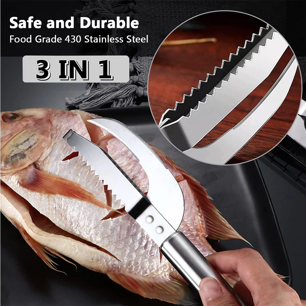 Fish Scale Knife Cut Scrape Dig 3in1 Stainless Steel Fish Maw Knife