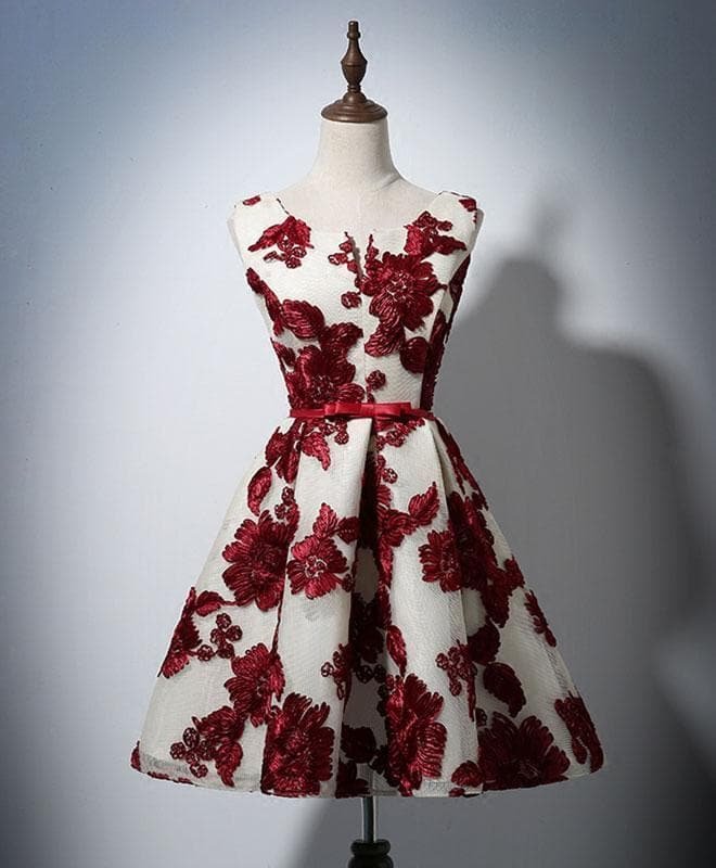 Cute Round Neck 3D Flowers Short Prom Dress