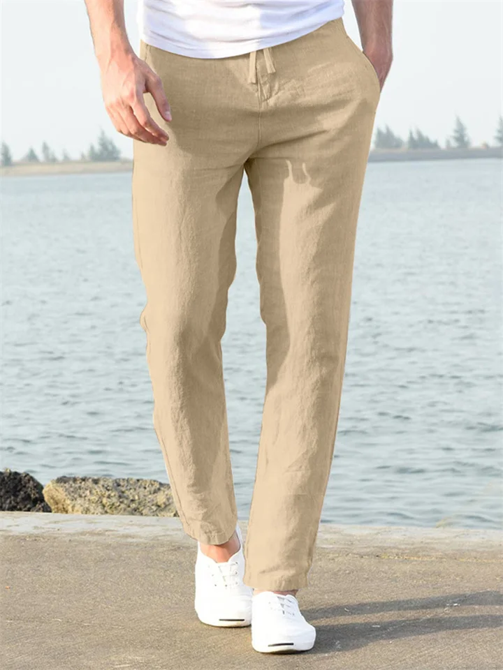 Men's Linen Pants Beach Pants White Black khaki M L XL-JRSEE