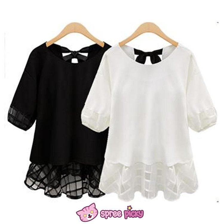 Plus Size XL--4XL Black/White Chiffon Lace Top SP151860