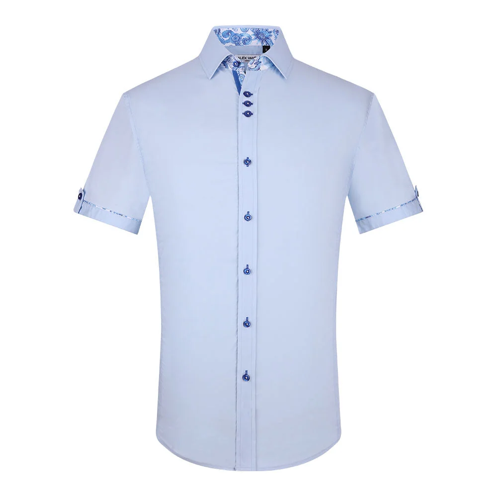 Fashion Slim Fit Casual Short Sleeve Shirt Blue - Alex Vando