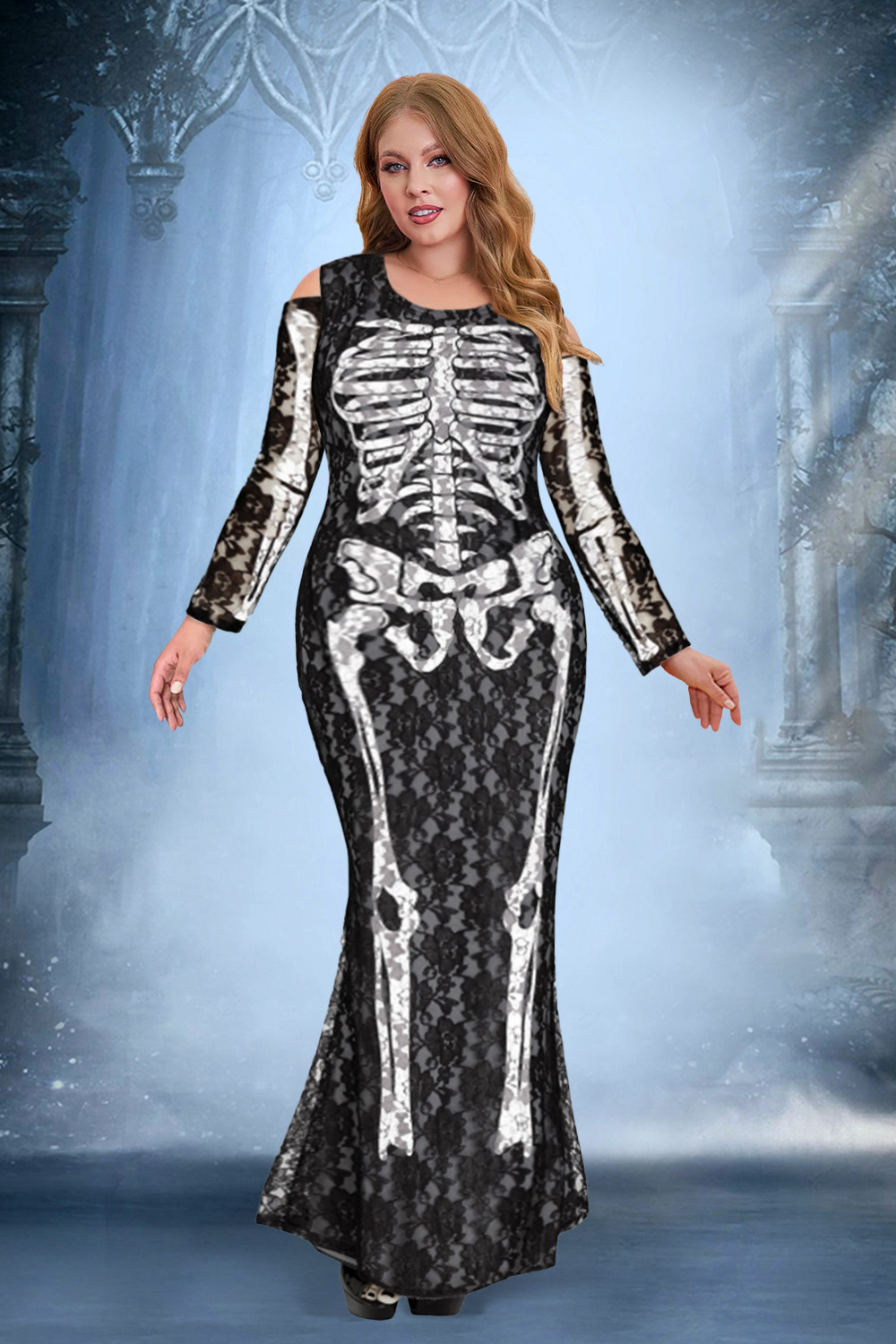 Gold Skeleton Costume Women Women's Golden Skeleton Costume - Halloween  Skull Jumpsuit With Long Sleeves, Goth Cosplay Outfit