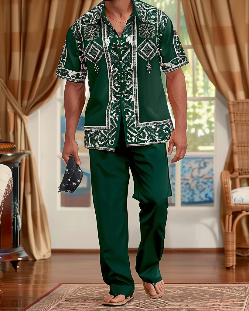 Men's Gorgeous Ethnic Floral Pattern Walking Suit 002