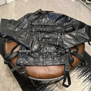 pornhint Pornhint Cowhide Leather BDSM Bondage Sex Game Strait Jacket - Leather Strait Jacket - BDSM Restraint - Leather Bondage - Leather Jacket - BDSM Gear