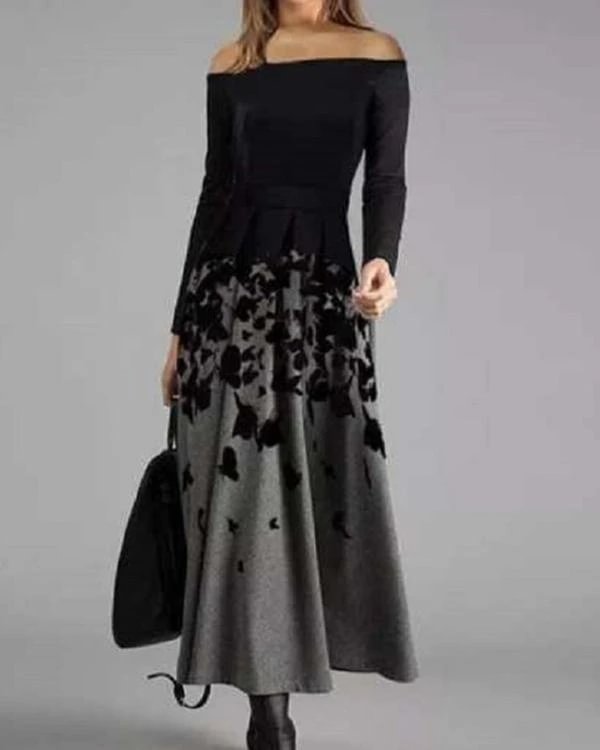 animal print long sleeves a line skater elegant maxi dresses p542483