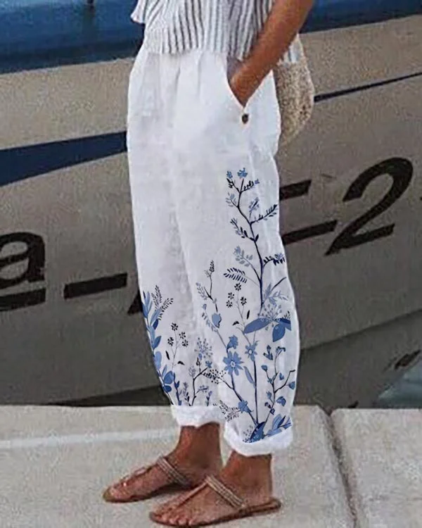 Casual Loosen Pockets Floral Pants socialshop