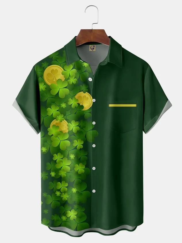 St. Patrick's Day Chest Pocket Short Sleeve Casual Shirt