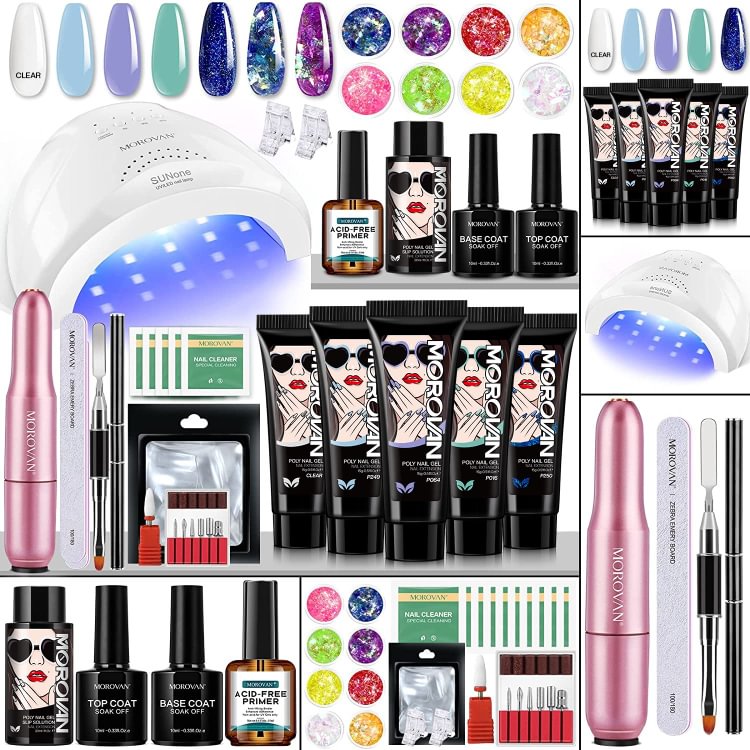 5 Colors 15ml with Nail Drill 48W Nail Lamp Nail Glitter Nail Primer Poly Nail Gel Professional Kit | Poseidon's Kiss
