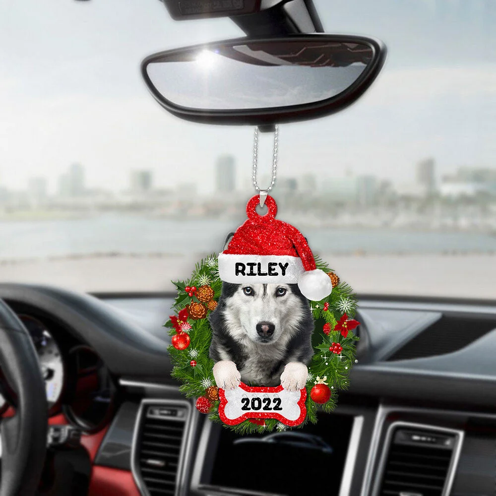 Siberian Husky Dog Custom Name Christmas Car Hanging Ornament 136
