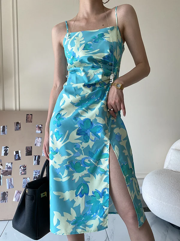 Original Stylish Floral Stamped Contrast Color Slip Dress