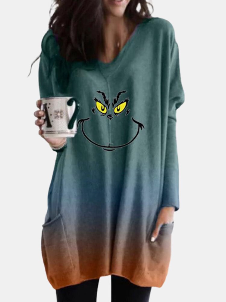 Contrast Color Print Long Sleeve Casual T Shirt With Pocket P1773086