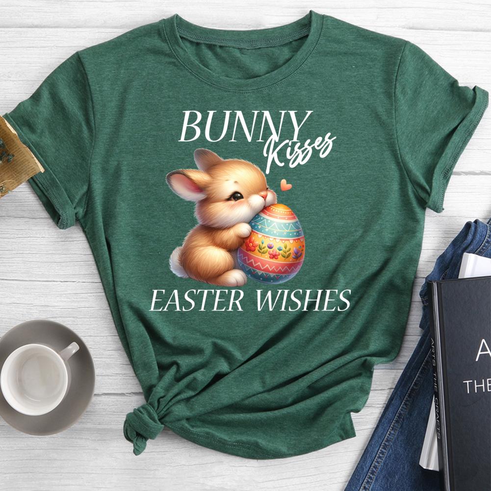 Bunny Kisses Easter Wishes Round Neck T-shirt-0025353-Guru-buzz