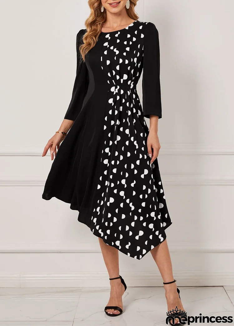 Polka Dot Black Asymmetric Hem Dress
