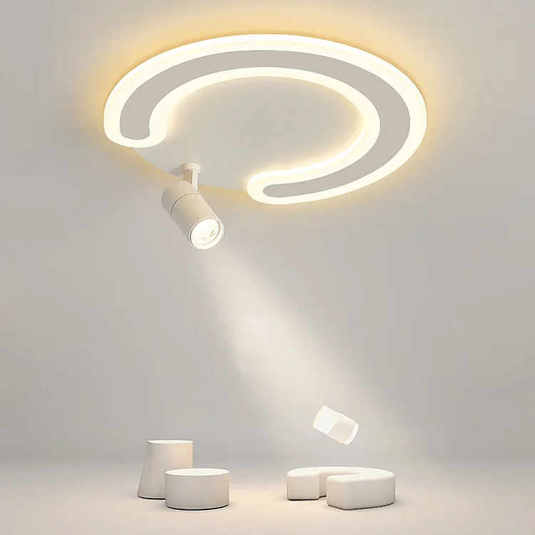 White Arc Flush Mount Light with Spotlight for Study Bedroom - Appledas
