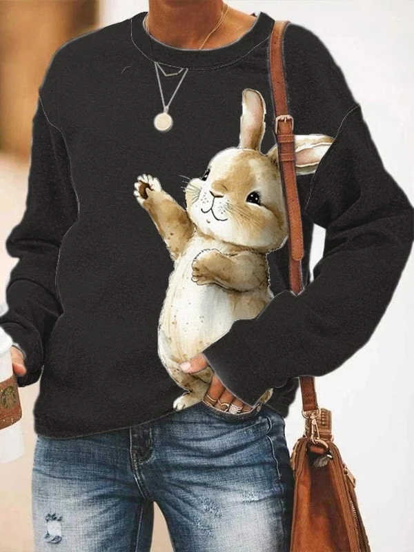 Women's Cute Easter Egg Bunny Print Sweatshirt
