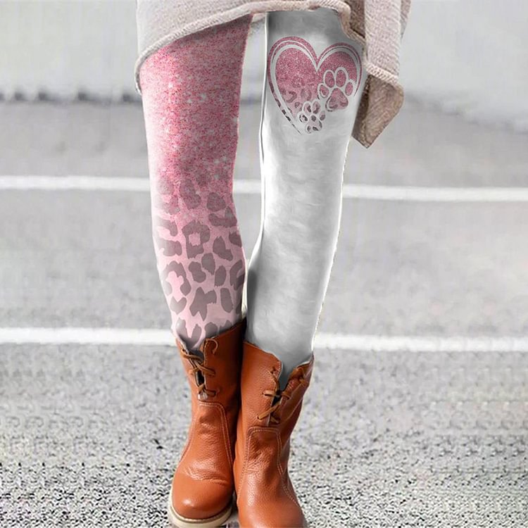 Comstylish Sequin Leopard Paw Print Leggings