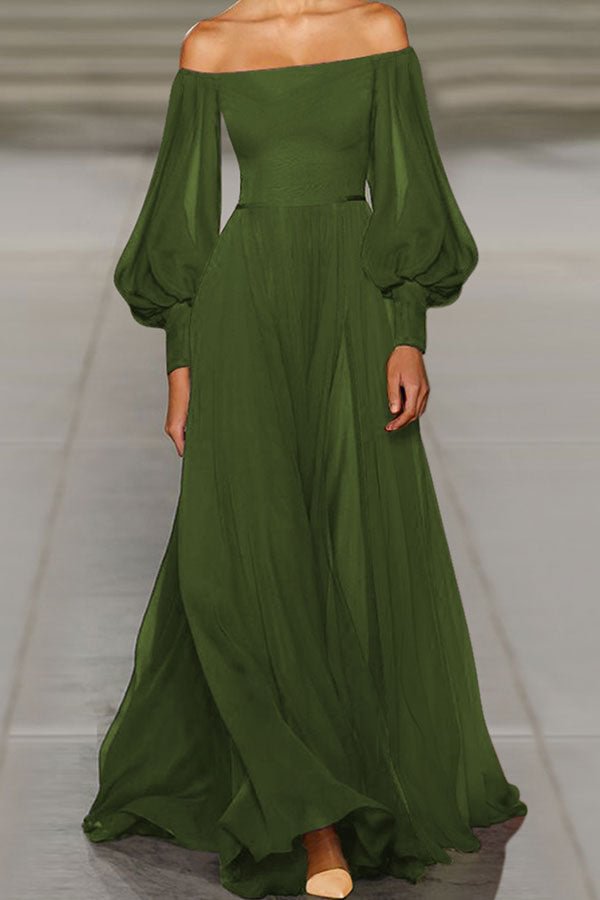 Solid Off-the-shoulder Chiffon Long Dress - BlackFridayBuys