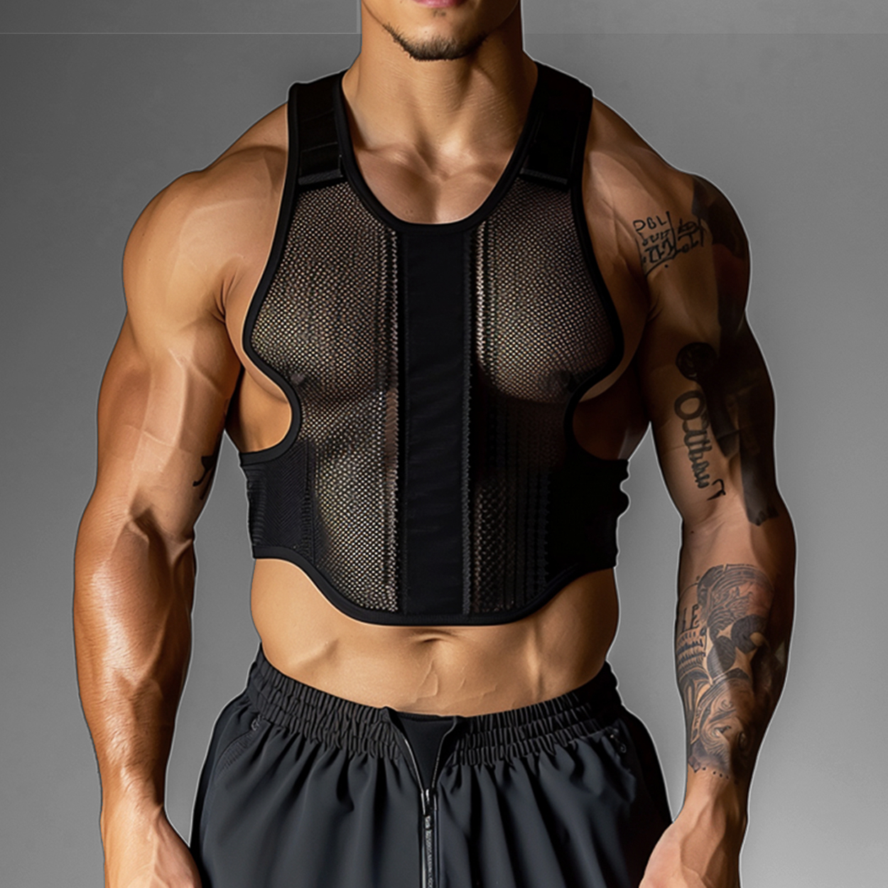Men's Clear Mesh Muscle Fitness Sleeve Tank Top / TECHWEAR CLUB / Techwear