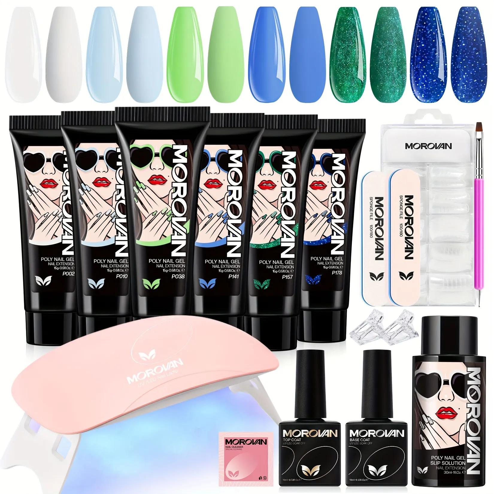 All‑in‑One Poly Gel Starter Kit with UV Light, Morovan Builder
