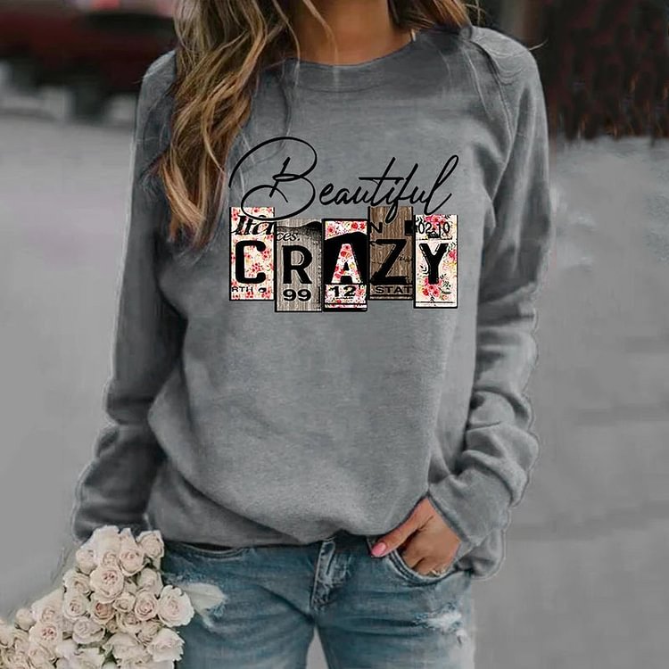 VChics Beautiful Crazy Print Long Sleeve Casual Sweatshirt